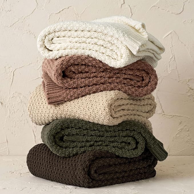EVERGRACEHOME Chunky Chenille Knit Throw Blanket, 50 x 60, Cocoa Brown | Sculpted Moss Stitch, Chic Modern Farmhouse, All-Season Warmth, OEKO-TEX® Certified, Elegant Blanket for Couch, Bed, Sofa