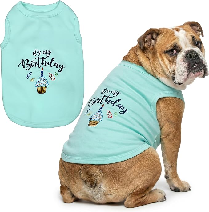 Parisian Pet Dog Shirt – 100% Cotton Shirts for Large Dogs – Blue Sleeveless Pet Clothes – Lightweight and Breathable Dog Birthday Shirt – Boy Dogs Clothes - Stretchy Pet T Shirts