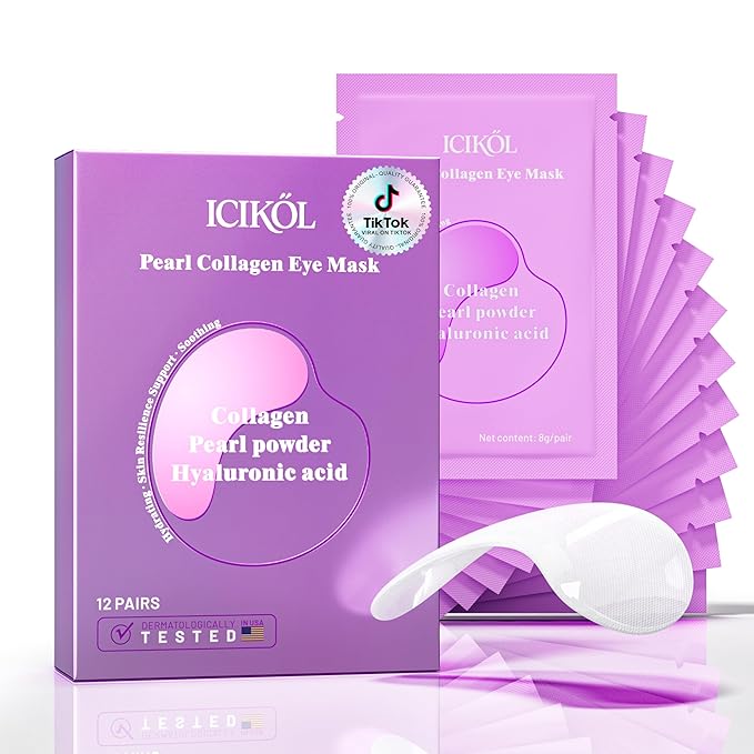 Instant Tightener Under Eye Patches with Collagen, Dark Circles Treatment Eye Patches with Women Beauty, Puffy Eyes Treatment of Under Eye Mask, Travel, 12 Pairs, White