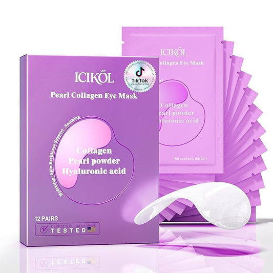 Instant Tightener Under Eye Patches with Collagen, Dark Circles Treatment Eye Patches with Women Beauty, Puffy Eyes Treatment of Under Eye Mask, Travel, 12 Pairs, White