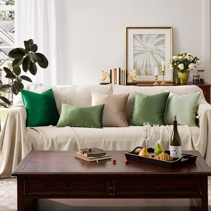 GIGIZAZA Olive Green Velvet Throw Pillow Covers Big 26x26 Pack of 2 | Decorative Pillows for Couch,Euro Sham,280gsm Soft Textured Fabric,Modern Pillowcases,Luxury Cushion Covers