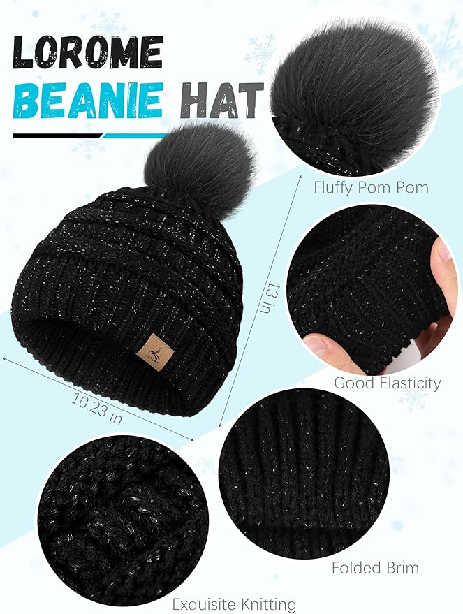 Winter Hat Scarf Gloves and Ear Warmer, Warm Knit Beanie Hat Touch Screen Gloves Set Winter Gifts Neck Scarves for Women