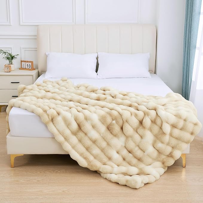 ORINOVA Light Tie-dye Yellow Thick Throw Blanket for Couch Living Room 50x60 Fluffy Bed Furry Comforter Soft Blanket Best Housewarming Home Gifts 860 GSM