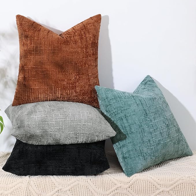 decorUhome Textured Chenille Throw Pillow Covers 22x22 Set of 2 Grey | Fall Modern Farmhouse Soft Cozy Slubby Couch Pillow Cases Boho Decorative Pillow Cases for Bed Sofa Living Room Home Decor
