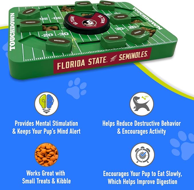 Pets First NCAA Florida State Large Puzzle Toy, New Size, Interactive Dog Treat & Slow Feeding Toy
