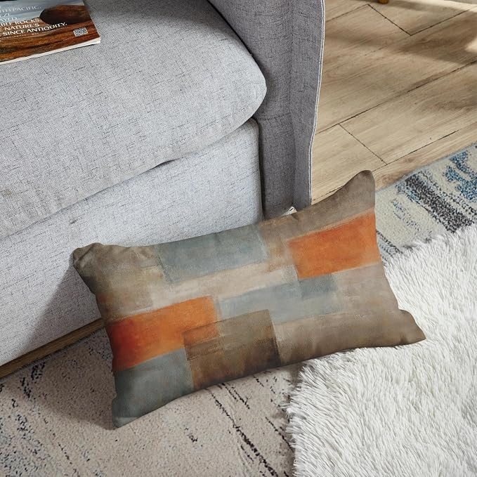 Throw Pillow Covers Set of 2, 12 x 20 Inch, Grey Burnt Orange | Abstract Modern Art Outdoor Decorative Square Pillow Cases Couch Cushion Case for Couch Bed Sofa Living Room Home Decor