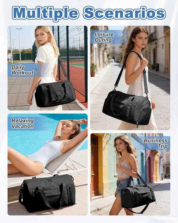 Gym Bag for Women,Travel Duffel Bag with Shoes Compartment Personal Item Carry On Overnight Bag for Mens Weekender Bag Training Handbag Sports Gym Tote Bag Yoga Bag Black