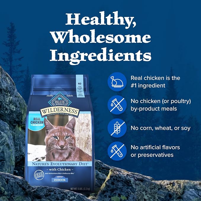 Blue Buffalo Wilderness Chicken Adult Indoor Dry Cat Food, Grain-Free, 2 lb | High Protein, Real Chicken #1 Ingredient, Supports Immunity with Antioxidant-Rich LifeSource Bits, Promotes Healthy Digestion