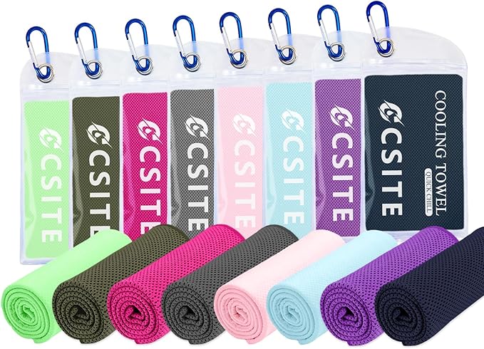 CSITE 8 Pack Cooling Towels (47"x12") for Neck and Face, Ice Towel for Hot Weather, Soft Breathable Chilly Gym Towels, Microfiber Towel for Work Out, Yoga, Running, Camping & More Activities