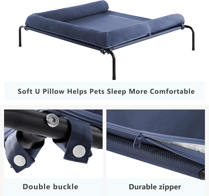 Cooling Elevated Dog Bed for Large Dogs, Outdoor Raised Dog Beds Dogs Cot | Dogs Bed W/Breathable Mesh, Pet Cots W/Removable Waterproof Bolster
