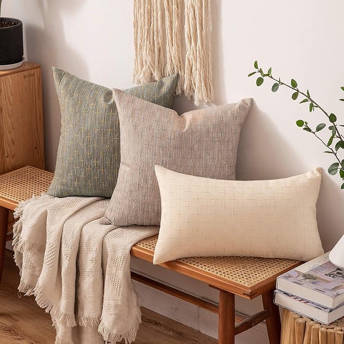 MIULEE Pack of 2 Decorative Burlap Linen Spring Throw Pillow Covers Modern Farmhouse Pillowcases Rustic Woven Textured Cushion Cover for Sofa Couch Bed 24x24 Inch Tan
