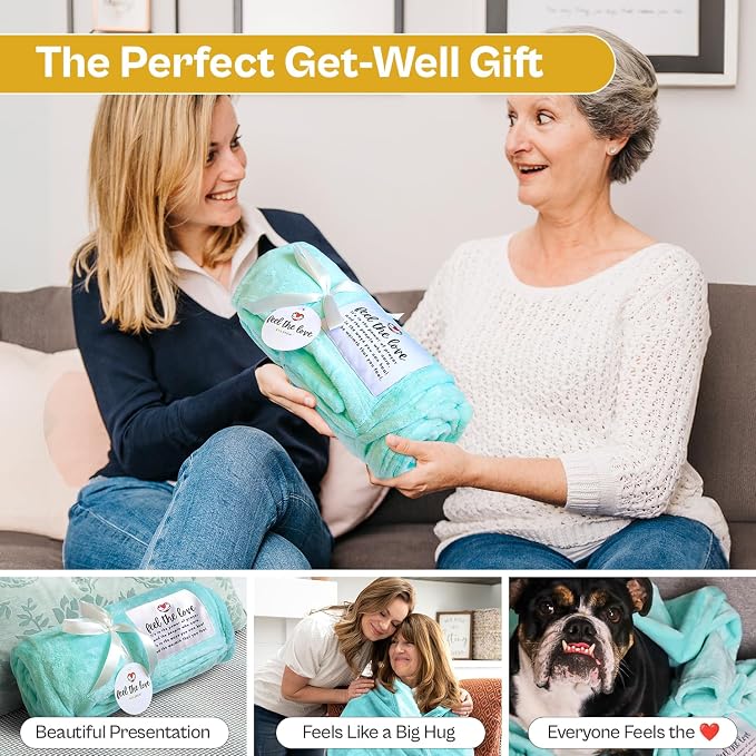 Get Well Blanket - Healing Blanket - Inspirational Blankets for Women/Men - Get Well Soon Gifts - Warm Hugs - Soft Fleece Throw Blanket - Strength - Healing Thoughts (Turquoise Fleece 50x65)