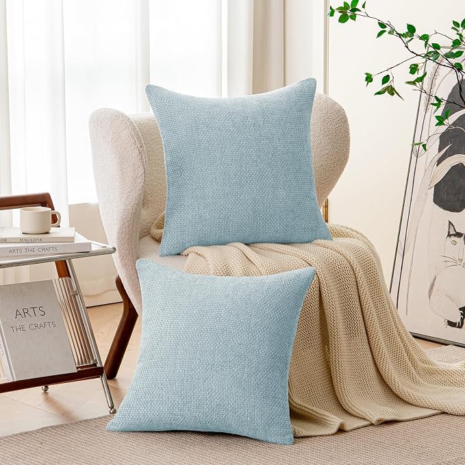 a moment Baby Blue Chenille Throw Pillow Covers 20x20 Inch Pack of 2 Modern Decorative Throw Pillow Covers Farmhouse Cross Covers Home Decor for Sofa Bedroom Living Room