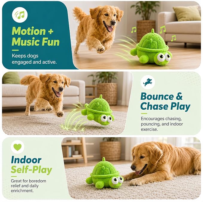 Interactive Dog Toys, Moving Turtle Dog Toy, Rechargeable Bouncing Ball Toy