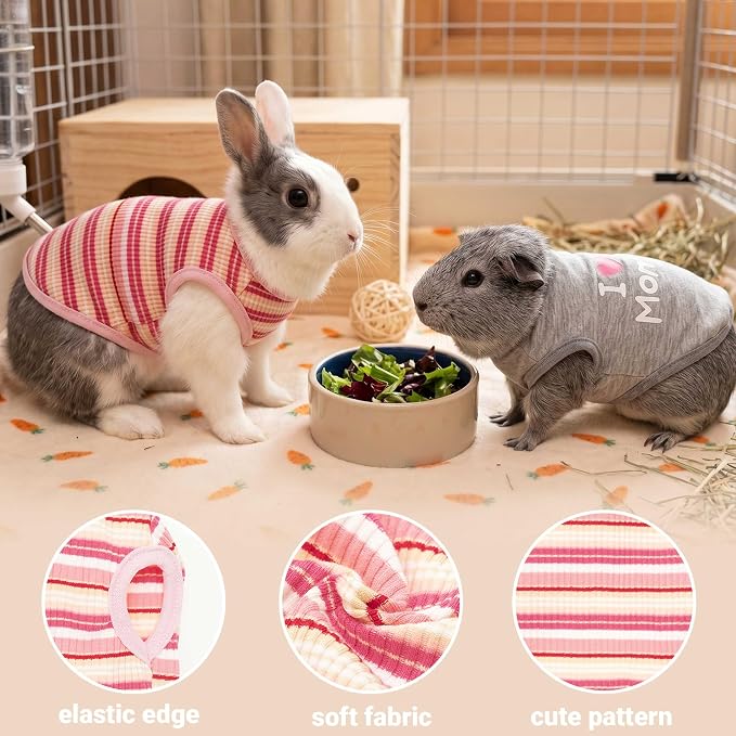 Guinea Pig Clothes (2-Pack), Striped Small Animal Vest T-Shirt | Soft Breathable Small Pet Apparel & Costume for Rat, Guinea Pig, Rabbit, Chinchilla, Ferret, Kitten