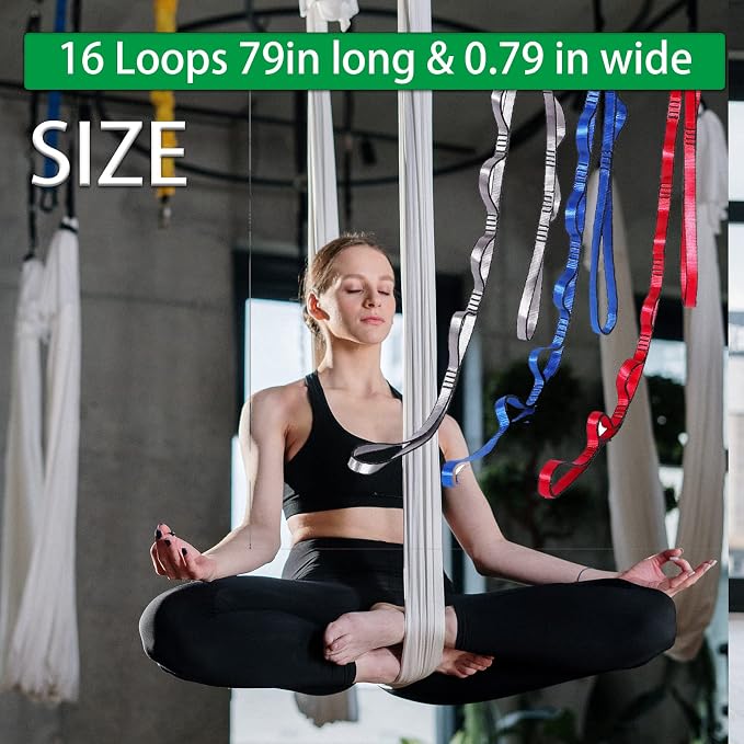 Aerial Yoga Hammock Daisy Chains Strap, Strong 22kN Adjustable with 10 Loops, No Stretch, Climbing Strap Nylon Chain Sling FOR Aerial Yoga,Swing, Hammock, Suspension, Exercise