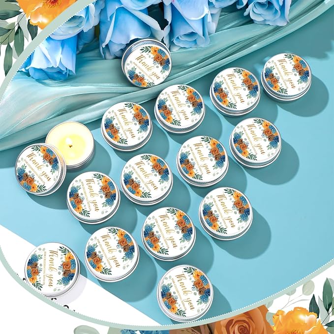 MTLEE 50 Pcs Vintage Floral Wedding Candles Bulk Gift Favors for Guests 1 oz Orange Rose Lavender Scented Soy Wax Aromatherapy Candle for Bridal Shower Rustic Wedding Party Guests