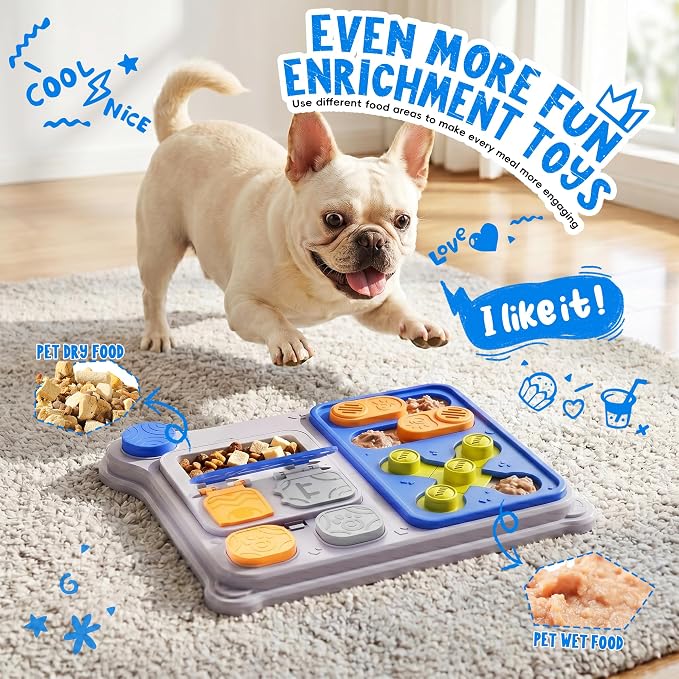Dog Puzzle Toy, Dog Enrichment Toys, Level 1 Interactive Treat Dispensing Toy for Dogs, Slow Feeder for Mental Stimulation, Non-Slip Base, Detachable Easy-Clean Tray, Blue