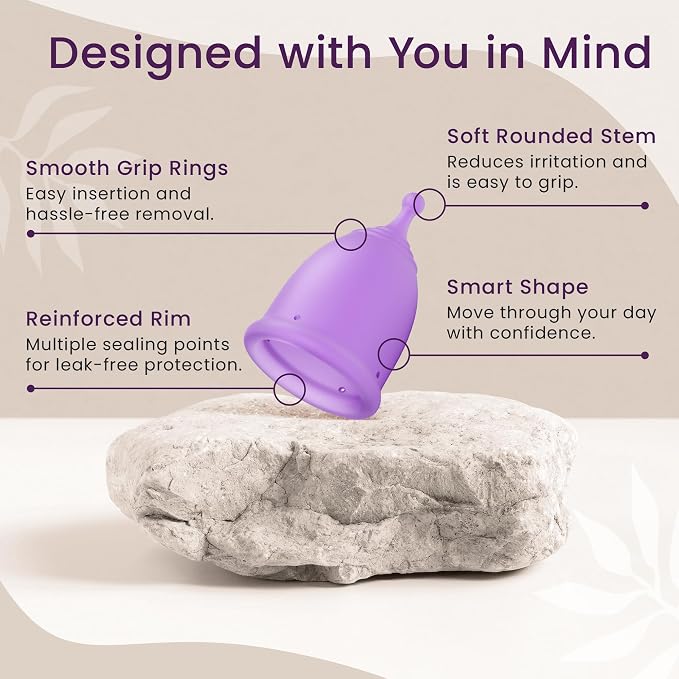 EcoBlossom Reusable Menstrual Cup Set - The Most Reliable Medical Grade Silicone Period Cups - Comfortably use for 12 Hours (2 Large Cups)