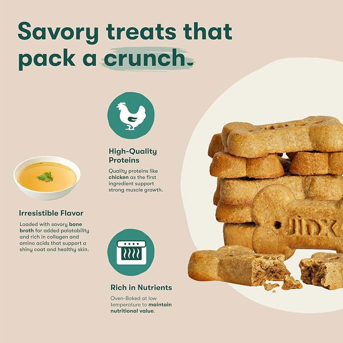 Jinx Dog Biscuits, Oven-Baked Dog Treats with Chicken Bone Broth, 16oz | 2-Pack Crunchy & Healthy Dog Treat, Superfood-Rich with Cage Free Chicken, Dog Cookies for Puppies, Adults & Senior Dogs