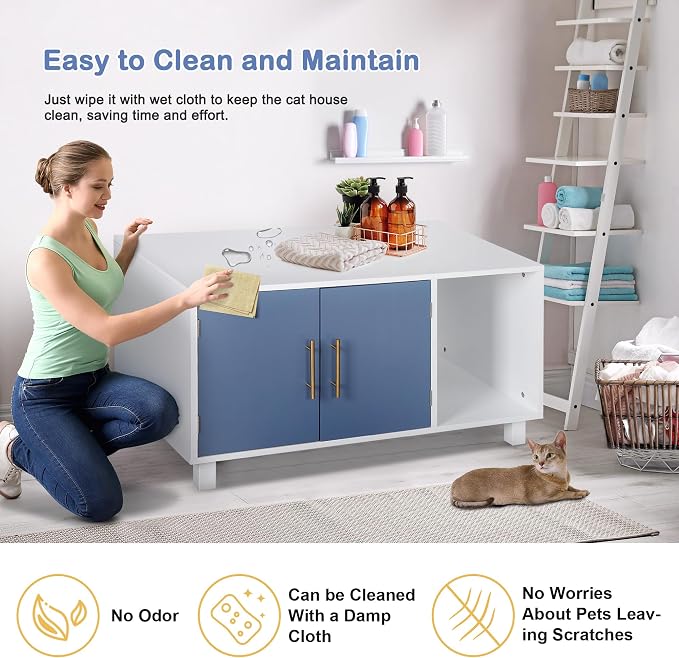 Pet Republic Cat Litter Box Enclosure Hidden Litter Box Furniture Wooden Cat Washroom Cat House Table Nightstand with Scratch Pad