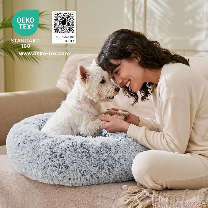 JOLLYVOGUE Dog Bed, Calming Anti-Anxiety Large Dog Bed, Fluffy Donut Cushion for Medium and Large Pets (27"/30"/36")