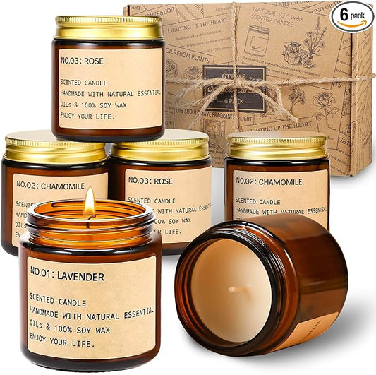 Candles for Home Scented, 150 Hours of Burning Time Aromatherapy Candle, 6 Pack Natural Soy Candle Set, Scented Candles Suitable for Giving Gift, Gifts for Women, Teacher Gifts﻿, Mothers Day Gifts