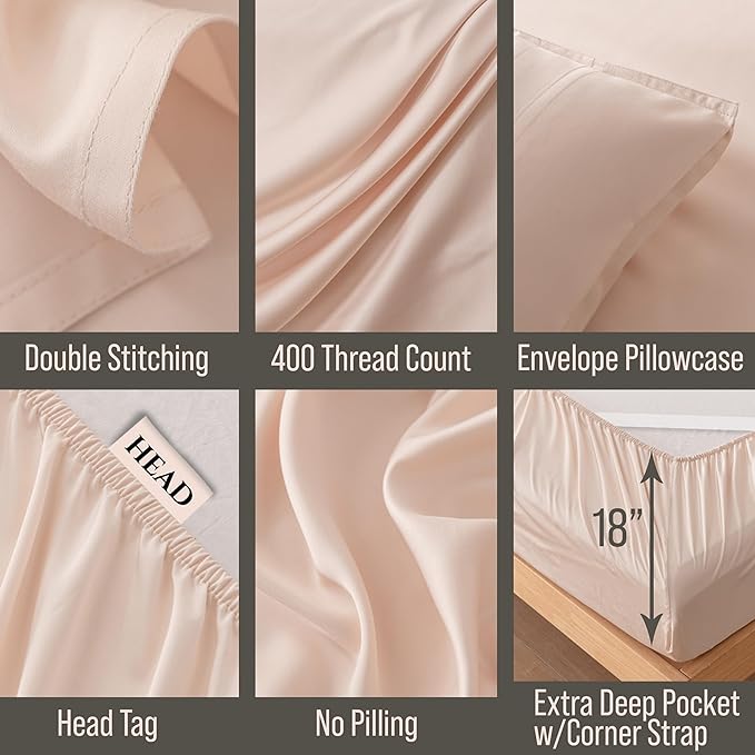 Bella Coterie Luxury Bamboo Viscose Queen Size Sheet Set | 100% Organically Grown | Ultra Soft | Cooling for Hot Sleepers | 18" Deep Pocket [Champagne]
