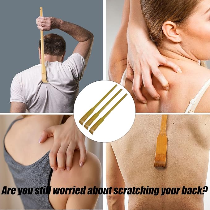 Back Scratcher 16.5in Pack of 5 Bamboo Back Scratchers Gifts for Adults and Elderly Natural Handmade Wood Therapy Massage Tools (5)