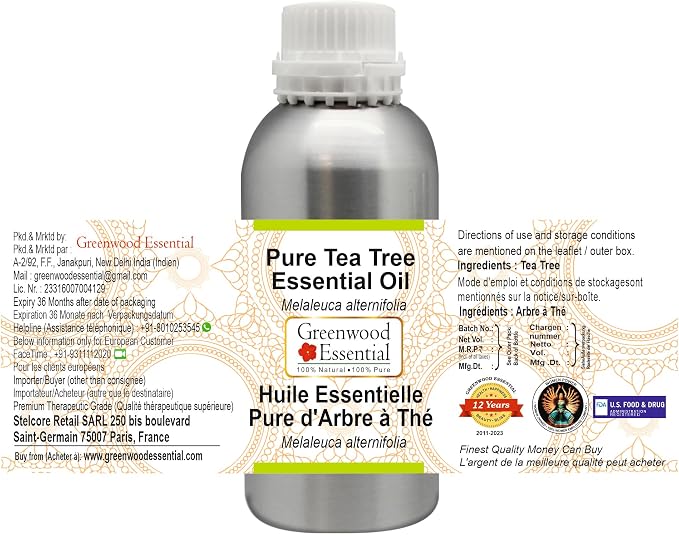 Greenwood Essential Tea Tree Essential Oil (Melaleuca alternifolia) Steam Distilled 300ml (10.1 oz)