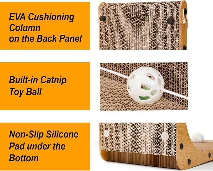 26.8 Inch Cat Scratching Post, Premium High Density Cardboard Cat Scratcher, Reinforced Durable Scratching Pad with Catnip Toy Ball for Indoor Cats
