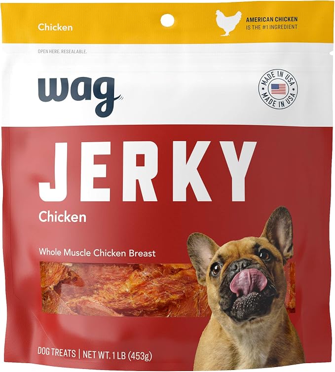 Amazon Brand – Wag Whole Muscle Chicken Jerky Dog Treats, 1 lb, Made in USA