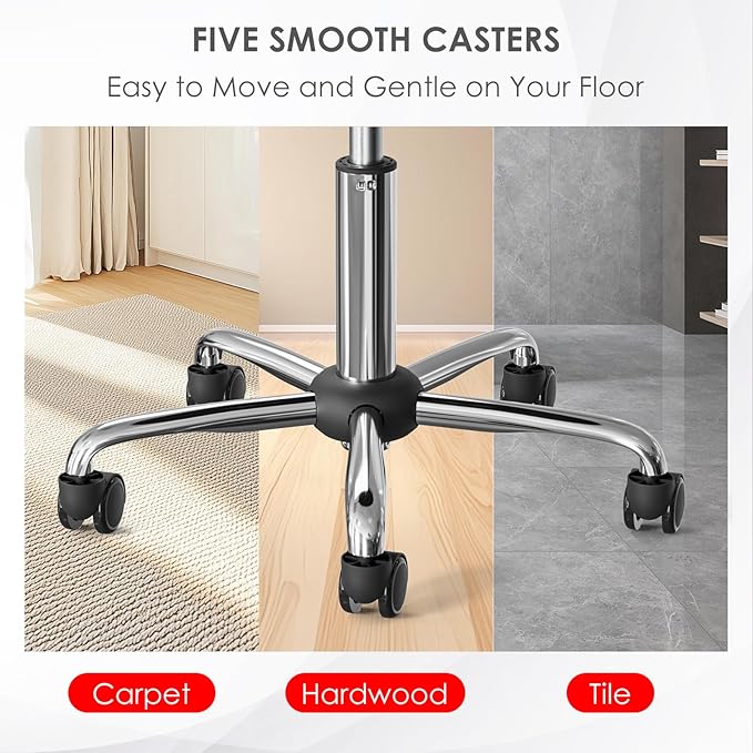 CLORIS Round Rolling Stool Hold up to 400 LBS Height Adjustable Swivel Chair Metal Feet with Wheels for Spa, Massage, Salon, Home, Office, Medical, Tatoo, Bar Black