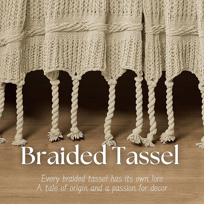 Boho Knitted Chenille Blanket with Tassels - Lightweight & Soft All-Season Throw - 3D Classic Pattern for Living Room Bedroom Couch, Sandy Beige, Throw 50"x60"