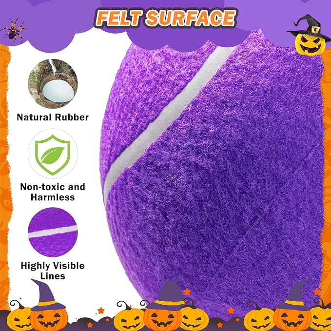 SCENEREAL Giant Tennis Ball for Dogs 2 Pack,Upgraded Thicken 9.5" Large Tennis Balls for Dogs,Halloween Dog Toys Birthday Gift, Inflatable Interactive Ball for Large Medium Big Dog,Durable Toy