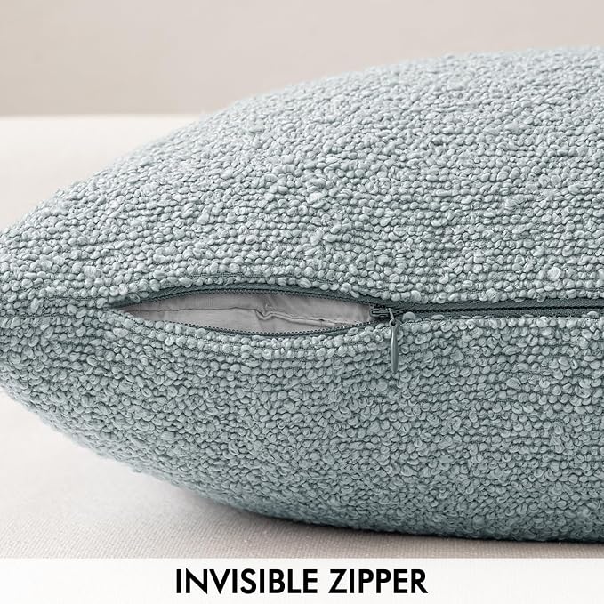 MIULEE Textured Boucle Lumbar Pillow Cover for Bed 12x20 Light Blue | Pack of 1 Textured Neutral Couch Throw Pillow Cover, Accent Solid Pillowcase, Sofa Living Room Home Decor