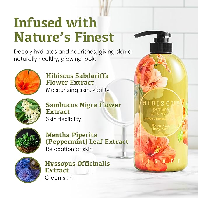 Jigott - Hibiscus Perfume Body Wash 25.3 FL OZ/ 750ml, K-beauty Daily Body Cleanser