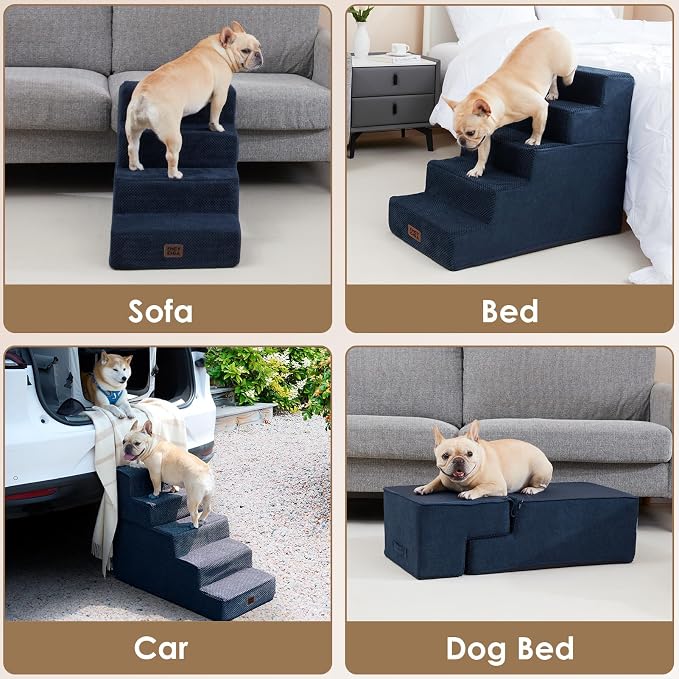 EHEYCIGA Dog Stairs for High Bed 22.5" H, 5-Step Dog Steps, Navy | Pet Steps for Small Dogs and Cats for Bed, Non-Slip Balanced Pet Ramp Indoor