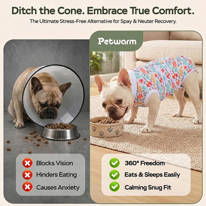 PetWarm Dog Surgery Suit, Dog Surgical Recovery Suit, E Collar Alternative for Dogs After Surgery, Abdominal Wounds Bandages Female Male Onesie for Dogs Spay Neuter, White, L