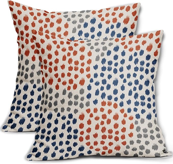 Blue Orange Pillow Covers 20x20 Set of 2 Boho Design Gray Dot Throw Pillows Modern Trendy Fall Print Decorative Outdoor Pillowcase Holiday Cushion Cover Linen Pillow Case Decor for Sofa Couch Bed