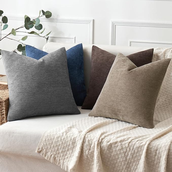 MIULEE Pack of 2 Dark Brown Decorative Pillow Covers 18x18 Inch | Soft Chenille Couch Throw Pillows Farmhouse Cushion Covers for Home Decor Sofa Bedroom Living Room