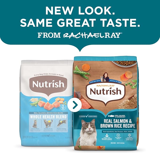 Nutrish Dry Cat Food, Salmon & Brown Rice Recipe, 5 lb. Bag (Rachael Ray) | Suitable for Cats of All Life Stages, No Artificial Flavors, Nature Food with Added Vitamins, Minerals & Nutrients
