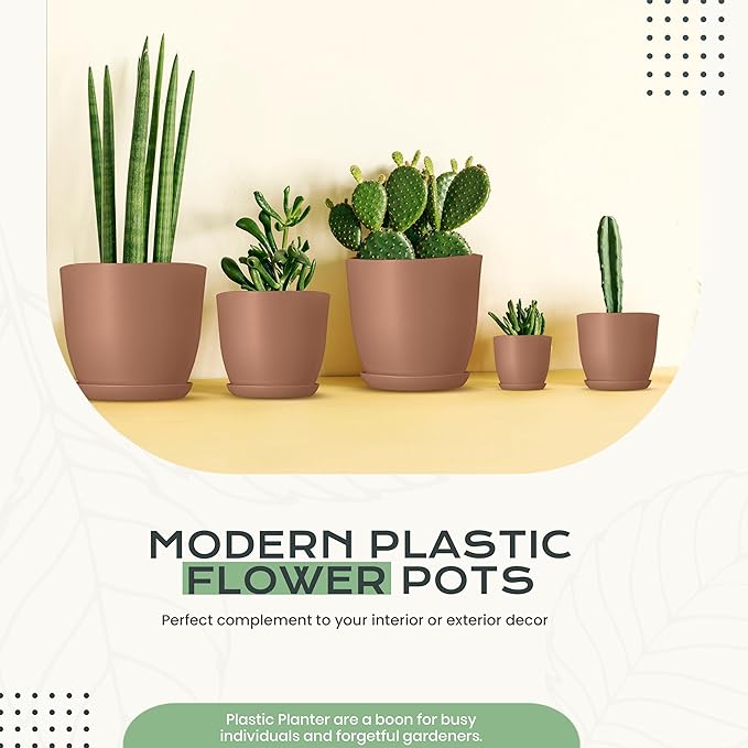 Plant Pots Indoor with Drainage 10 Pack Multi-Size Planters Set Terracotta | Drainage holes included Multiple sizes 7/6.6/6/5.3/4.8 In Indoor plants and flowers Durable plastic construction