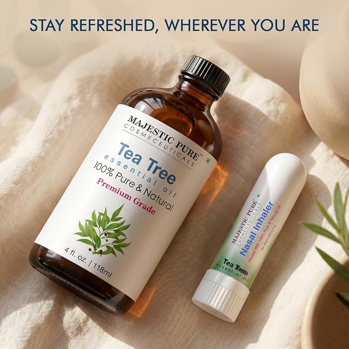 Majestic Pure Tea Tree Essential Oil, 4 Fl Oz | With Nasal Inhaler