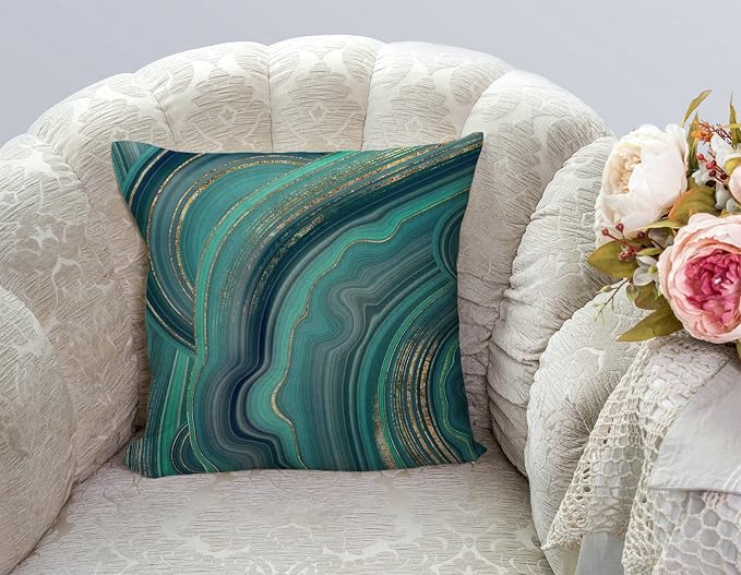 TSSOHU Throw Pillow Cover 18x18 Inch Luxury Green Marble Home Decor Pillowcas Square Cushion Cover for Sofa Bed Couch