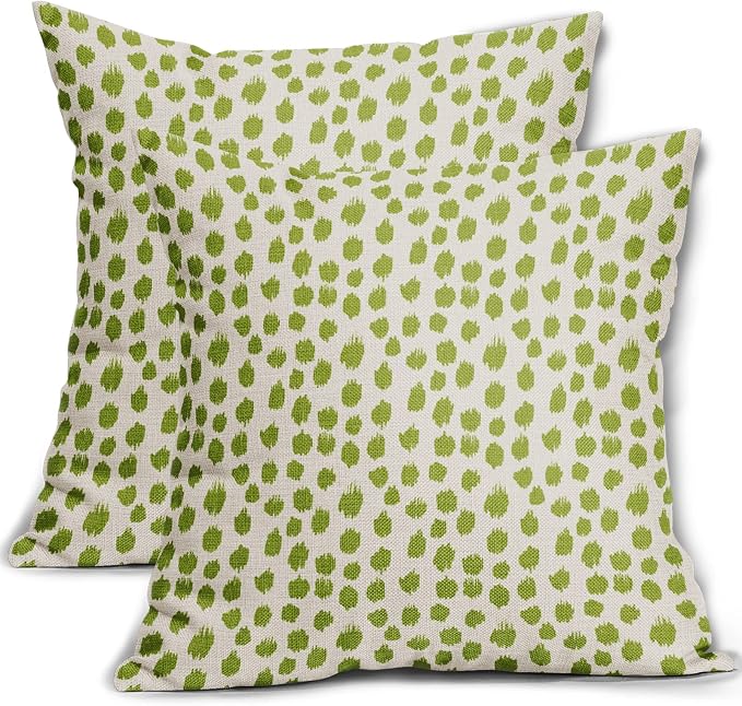 Lime Green Cream Pillow Covers 20x20 Set of 2 Boho Design Polka Dot Throw Pillows Modern Brush Strokes Print Decorative Outdoor Pillowcase Square Cushion Cover Linen Pillow Case for Sofa Couch Bed