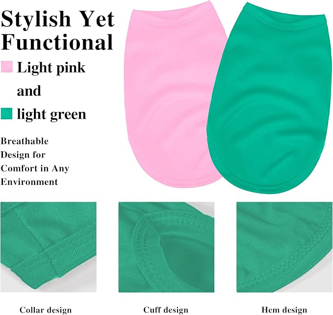 2 Pack Solid Color Dog Shirts - Lightweight, Quick Dry, Breathable Pet T-Shirts for Small to Large Dogs - Stretchy, Durable, Ideal for All Seasons and Holidays.Pink Green M