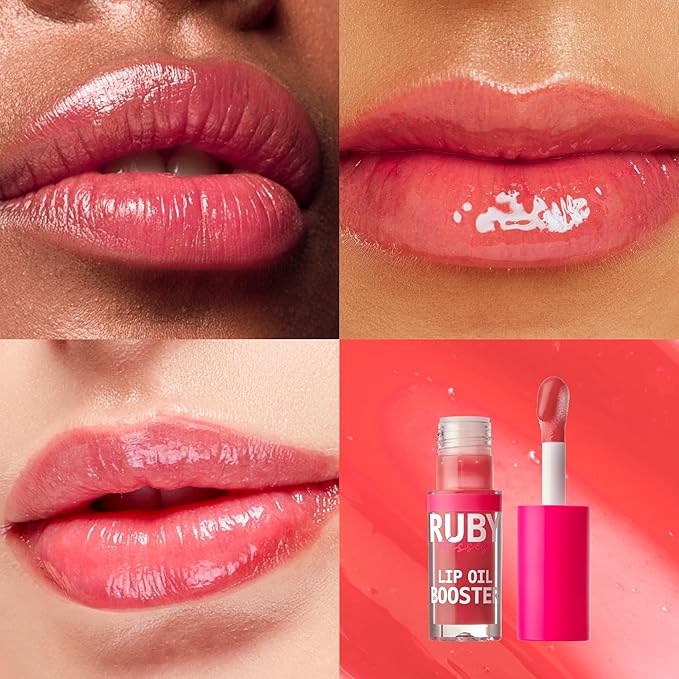 Ruby Kisses Lip Oil Booster, Hydrating Lip Gloss with Nourishing Natural Oil Blend, Jumbo Wand for Easy Application, Non-Sticky Formula (Rosewood)