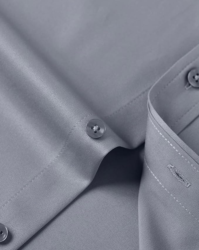 J.VER Men's Dress Shirts Solid Long Sleeve Stretch Wrinkle-Free Formal Shirt Business Casual Button Down Shirts