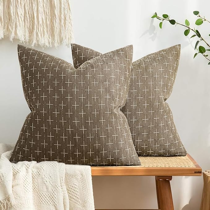 MIULEE Pack of 2 Decorative Burlap Linen Spring Throw Pillow Covers Farmhouse Pillowcases Modern Rustic Woven Textured Cushion Cover for Sofa Couch Bed 20x20 Inch Taupe